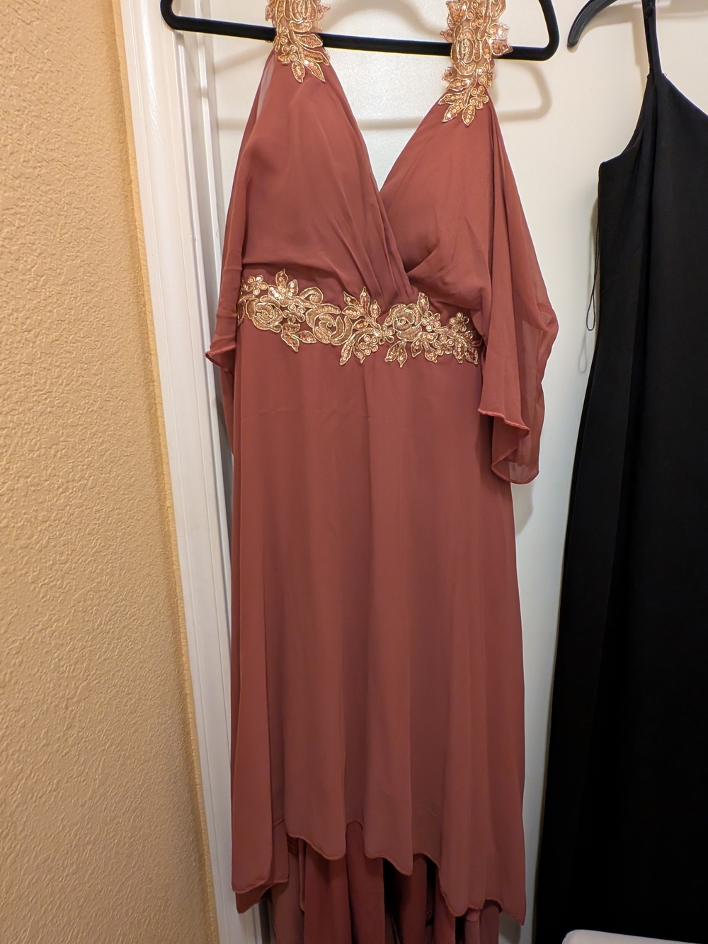 Unithorse Dusty Rose Gold Lace Cold Shoulder Formal Maxi Dress XL 16